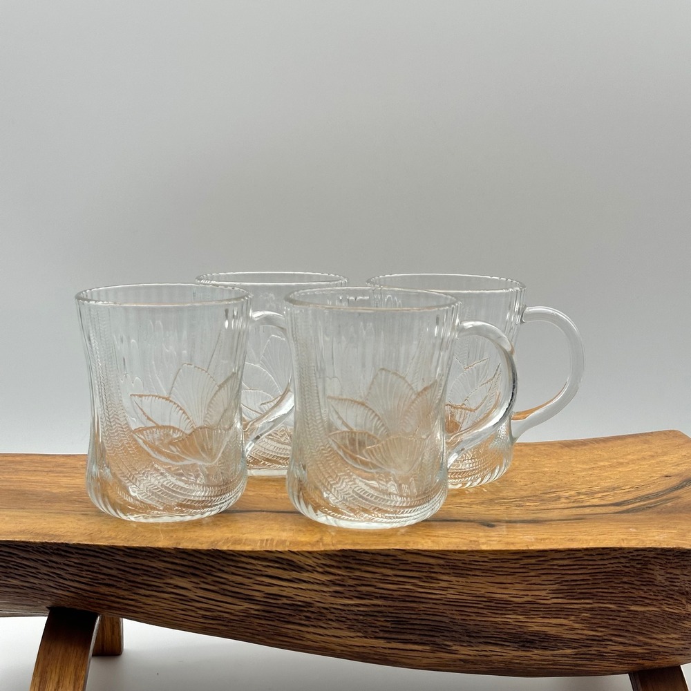 Arcoroc France Canterbury Crocus Clear Glass Mugs Set of 4 - Picture 3 of 6